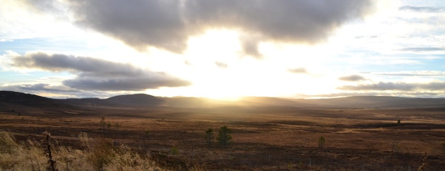 Sun setting over the rolling hills of Scotland