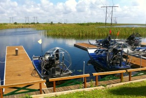 Airboats docked in the Everglades