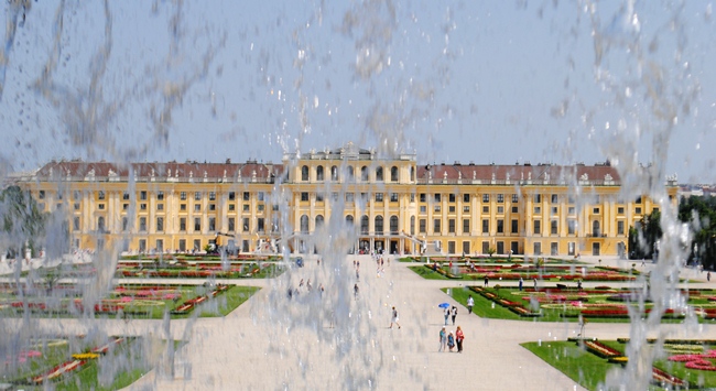 Schonbrunn Palace as seen through the fountain