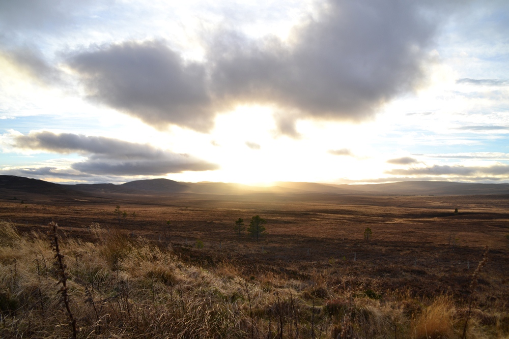 Sun setting over the rolling hills of Scotland